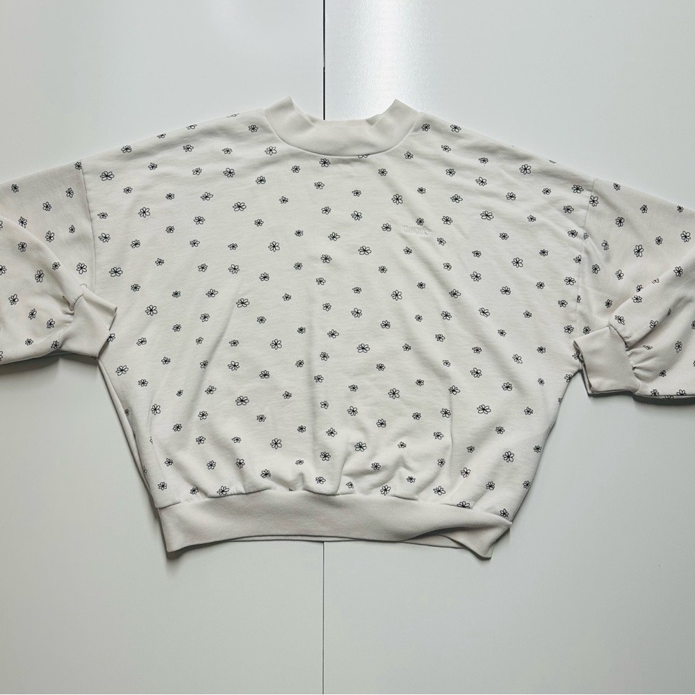 Levis Womens White Black Daisy Floral Crewneck Sweatshirt Large Pullover